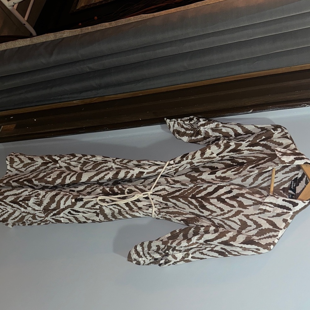 Mlle Gabrielle Zebra Pattern Midi Dress in Brown and White